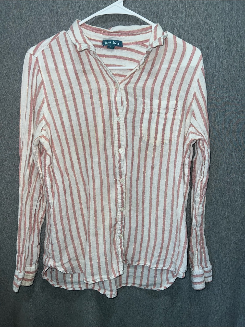 Dear Blue Women’s White and Dusty Pink Striped Button-Down Shirt